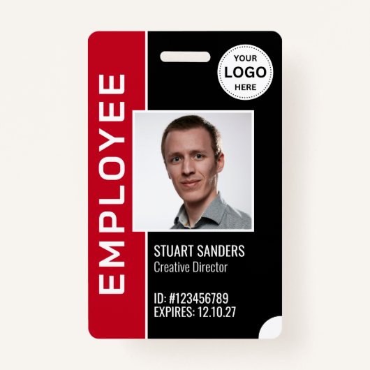 Red Black Corporate Logo Medewerker Foto Badge (Voorkant)