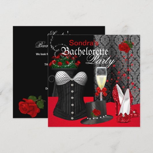 Red Black Corset Bachelorette Party Shoes Kaart (Voorkant / Achterkant)
