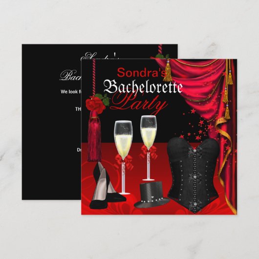 Red Black Corset Bachelorette Party Shoes Kaart (Voorkant / Achterkant)