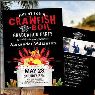Red Black Crawfish Boil 3 Foto Graduparty Kaart