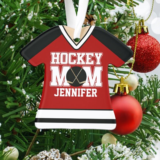 Red/Black Custom Hockey Mam Jersey Ornament