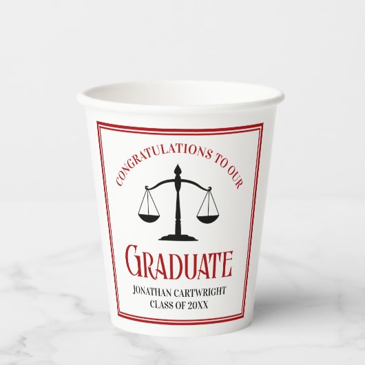 Red Black Custom Law School Afstudeerfeest Papieren Bekers (Voorkant)
