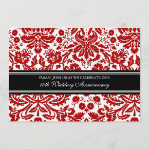 Red Black Damask 15th Jubileum Party Invitation Kaart