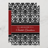 Red Black Damask Bridal Lunch Invitation Cards Kaart (Voorkant / Achterkant)