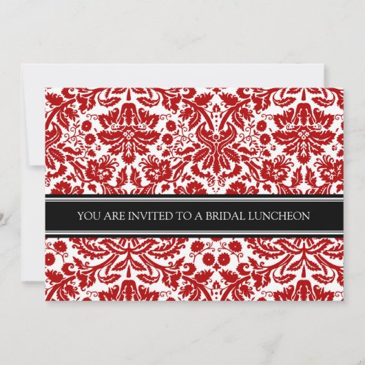 Red Black Damask Bridal Lunch Invitation Kaart (Voorkant)