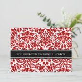 Red Black Damask Bridal Lunch Invitation Kaart (Staand voorkant)