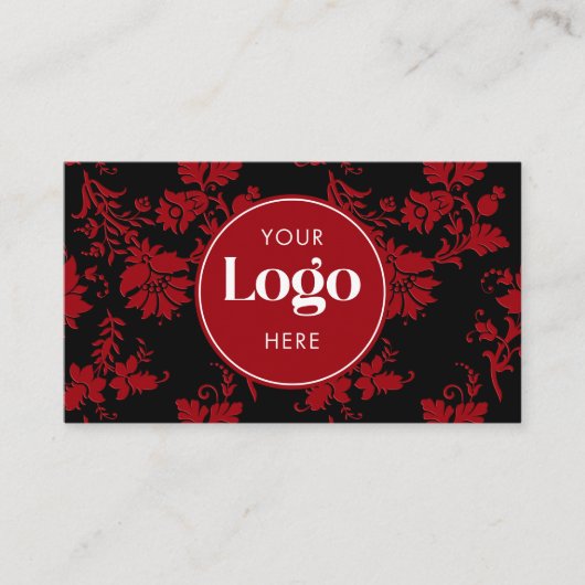 Red & Black Damask Custom Logo QR Code Template Visitekaartje (Voorkant)