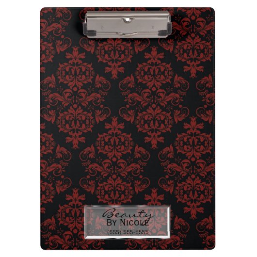 Red Black Damask Elegant Chic Glam op maat Klembord (Voorkant)
