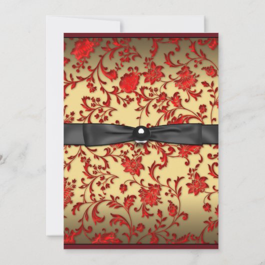 Red Black Damask Foto Afstuderen Aankondiging (Achterkant)