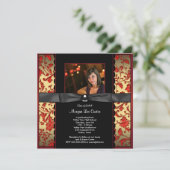Red Black Damask Foto Afstuderen Aankondiging (Staand voorkant)