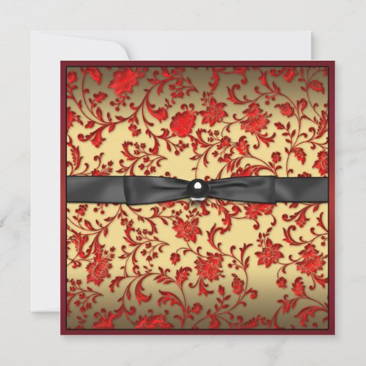 Red Black Damask Foto Afstuderen Aankondiging (Achterkant)