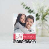 Red Black Damask Foto Sla de datum op Aankondigingskaart (Staand voorkant)