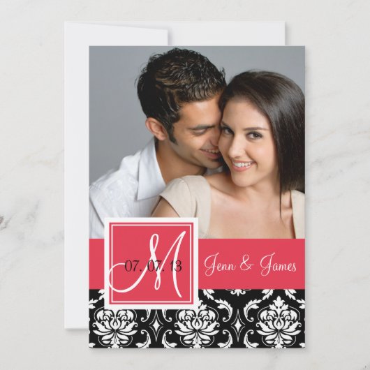 Red Black Damask Foto slaat de datum op Save The Date (Voorkant)