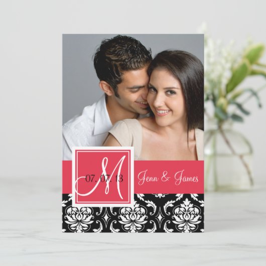 Red Black Damask Foto slaat de datum op Save The Date (Staand voorkant)
