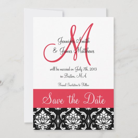 Red Black Damask Foto slaat de datum op Save The Date (Achterkant)