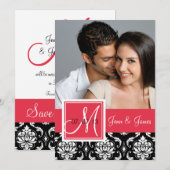 Red Black Damask Foto slaat de datum op Save The Date (Voorkant / Achterkant)