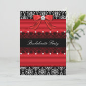 Red & Black Damask Lace Bachelorette Party Invite Kaart (Staand voorkant)
