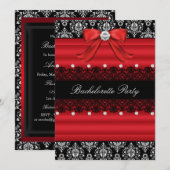 Red & Black Damask Lace Bachelorette Party Invite Kaart (Voorkant / Achterkant)