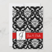 Red Black Damask Monogram Weddenschap Kaart (Voorkant)
