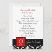 Red Black Damask Monogram Weddenschap Kaart (Achterkant)