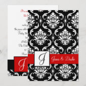 Red Black Damask Monogram Weddenschap Kaart (Voorkant / Achterkant)