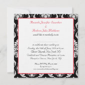 Red Black Damask Names Wedding Invitation Kaart (Achterkant)