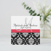 Red Black Damask Names Wedding Invitation Kaart (Staand voorkant)