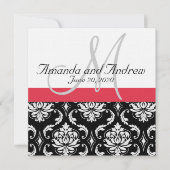 Red Black Damask Names Wedding Invitation Kaart (Voorkant)