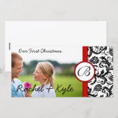 Red & Black Damask ons eerste kerstfeest je foto Feestdagenkaart (Voorkant / Achterkant)