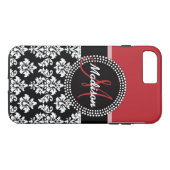 Red Black Damask Pattern, Jouw naam Monogram Case-Mate iPhone Case (Achterkant (Horizontaal))
