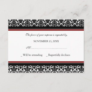 Red Black Damask RSVP-bruiloft RSVP Kaartje