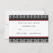 Red Black Damask RSVP-bruiloft RSVP Kaartje (Voorkant)