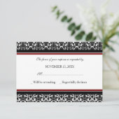Red Black Damask RSVP-bruiloft RSVP Kaartje (Staand voorkant)
