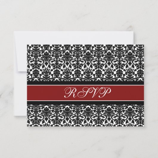 Red Black Damask RSVP-bruiloft RSVP Kaartje (Achterkant)