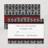 Red Black Damask RSVP-bruiloft RSVP Kaartje (Voorkant / Achterkant)