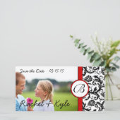 Red & Black Damask sparen de datum Uw Foto Save The Date (Staand voorkant)