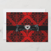 Red Black Damask Sparkle Sweet 16 Invite Kaart (Achterkant)