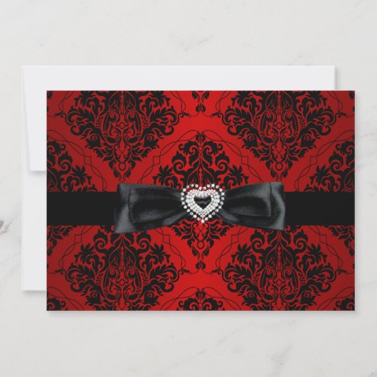 Red Black Damask Sparkle Sweet 16 Invite Kaart (Achterkant)