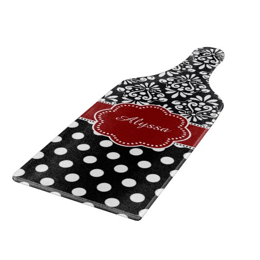 Red Black Damask Stippen op maat Snijplank (Hoek)