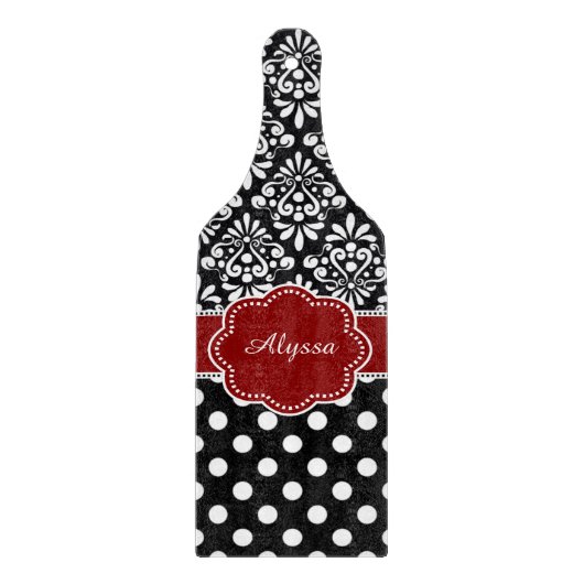 Red Black Damask Stippen op maat Snijplank (Voorkant)