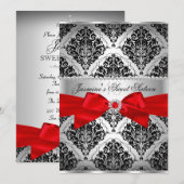  Red Black Damask Sweet 16 Uitnodiging (Voorkant / Achterkant)