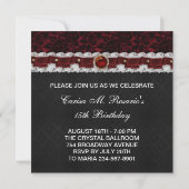 Red Black Damask Tiara Red Black Quinceanera Kaart (Achterkant)