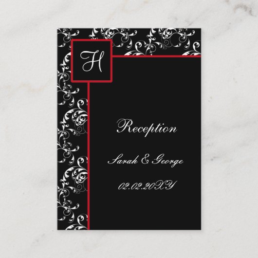 Red Black Damask Wedding Invitations Informatiekaartje (Voorkant)