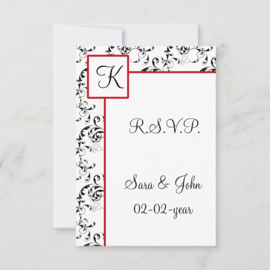 Red Black Damask Wedding Invitations Kaart (Voorkant)
