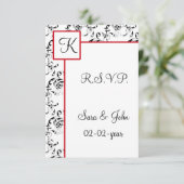 Red Black Damask Wedding Invitations Kaart (Staand voorkant)