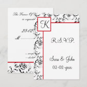 Red Black Damask Wedding Invitations Kaart (Voorkant / Achterkant)