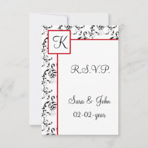 Red Black Damask Wedding Invitations Kaart