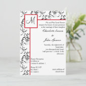 Red Black Damask Wedding Invitations Kaart (Staand voorkant)