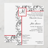 Red Black Damask Wedding Invitations Kaart (Voorkant / Achterkant)