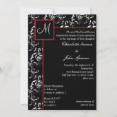 Red Black Damask Wedding Invitations Kaart (Voorkant)